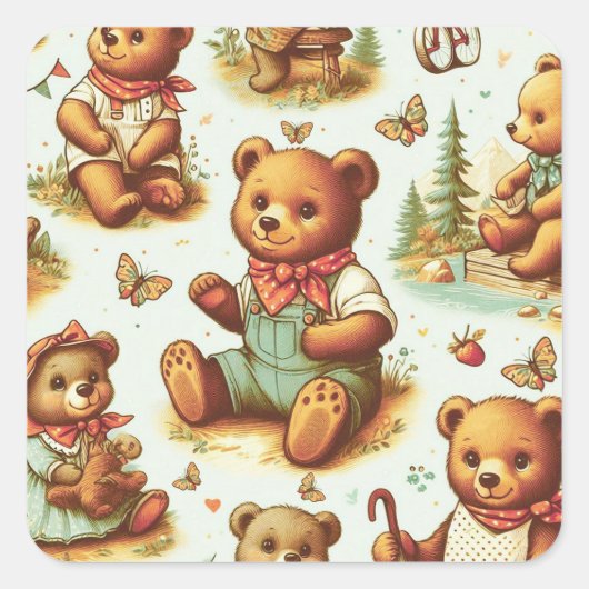 Sticker Carré Motif vintage Cute Teddy Bear (Devant)