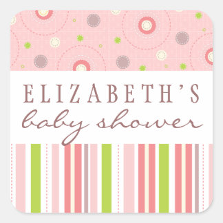 Sticker Carré Motifs de plaisir en Baby shower rose Favoriser St