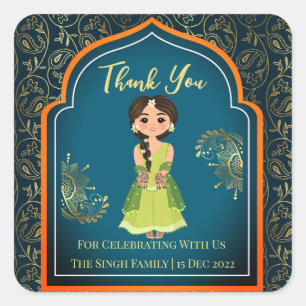 Sticker Carré Motifs indiens Mehndi design turquoise vert