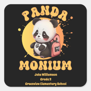 Sticker Carré Motivation Chibi Kawaii Panda Nom de l'école Année