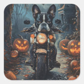 Sticker Carré Moto à cheval Boston Terrier Halloween effrayant (Devant)