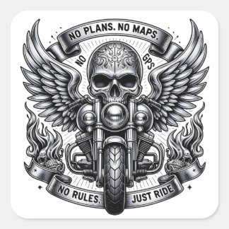 Sticker Carré Moto Art avec crâne et conception ailée