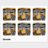 Sticker Carré Moto thème, 50ème anniversaire, Or et noir (Feuille)