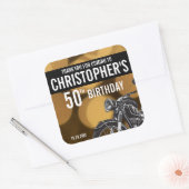 Sticker Carré Moto thème, 50ème anniversaire, Or et noir (Enveloppe)