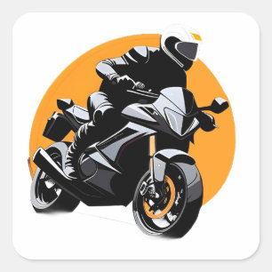 Sticker Carré Motocycliste pratiquant le sport sur une moto de s