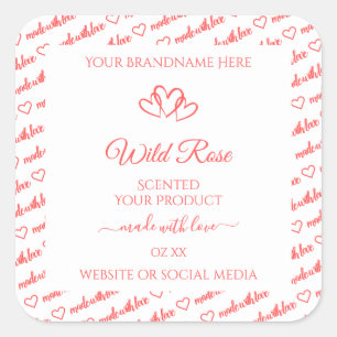 Sticker Carré Mots blancs rose clair Cloud Produit Coeurs Étique