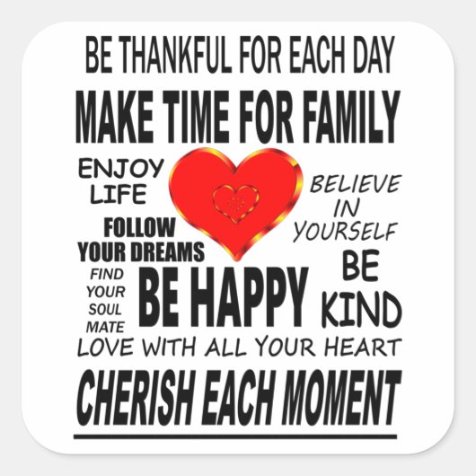 Sticker Carré Mots Inspirants À Vivre Par (Devant)