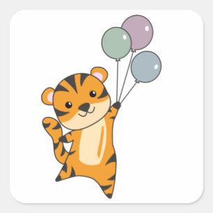 Sticker Carré Mouches de tigre avec ballons doux animaux enfants