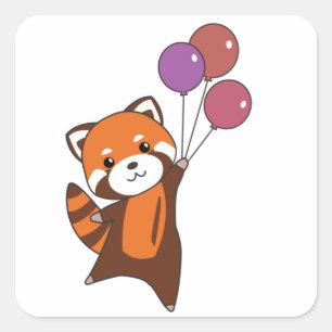 Sticker Carré Mouches Rouges Panda Ballons mignons Animaux Pour 