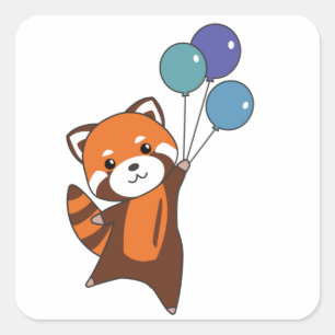 Sticker Carré Mouches Rouges Panda Ballons mignons Animaux Pour 