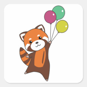Sticker Carré Mouches Rouges Panda Ballons mignons Animaux Pour