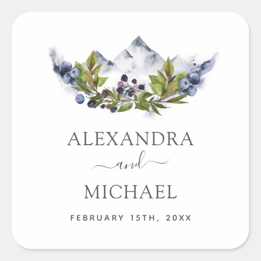 Sticker Carré Mountain Rustic Watercolor Mariage (Devant)