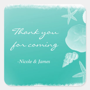 Sticker Carré Mousse de mer Green Beach Seashells Mariage autoco