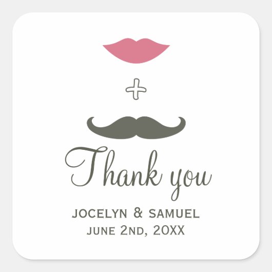 Sticker Carré Moustache et lèvres élégantes mariage Favoriser (Devant)