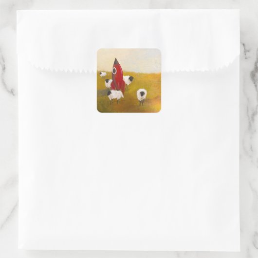 Sticker Carré Mouton Fusée (Sac)