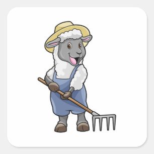 Sticker Carré Moutons fermiers avec gâteau et Casquette