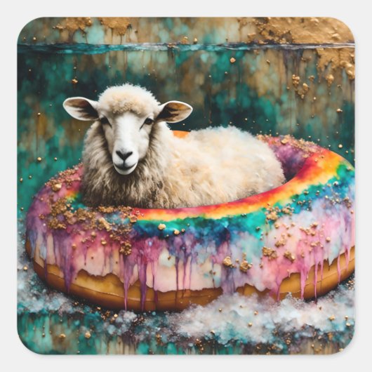 Sticker Carré Moutons sur un arc-en-ciel Couleur Doughnut flotta (Devant)