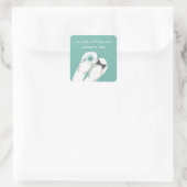 Sticker Carré Mr & Mrs Blue Hibiscus Flip Flops Plage Mariage (Sac)