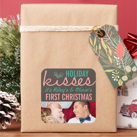 Sticker Carré Mr & Mrs First Christmas Mistletoes Mariage photo (vacances)