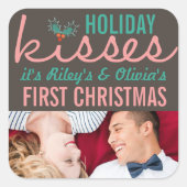 Sticker Carré Mr & Mrs First Christmas Mistletoes Mariage photo (Devant)