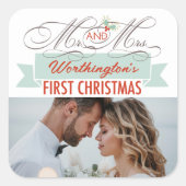 Sticker Carré Mr & Mrs First Christmas Mistletoes Mariage photo (Devant)