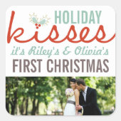 Sticker Carré Mr & Mrs First Christmas Mistletoes Mariage photo (Devant)
