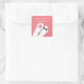 Sticker Carré Mr & Mrs Pink Hibiscus Flip Flops Plage Mariage (Sac)