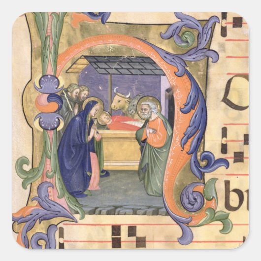 Sticker Carré Ms 571 f.6r Historié le "H" initial décrivant le (Devant)