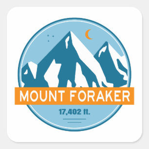 Sticker Carré Mt Foraker Alaska Stars Moon