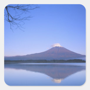 Sticker Carré Mt. Fuji depuis le lac Motosu, Yamanashi, Japon