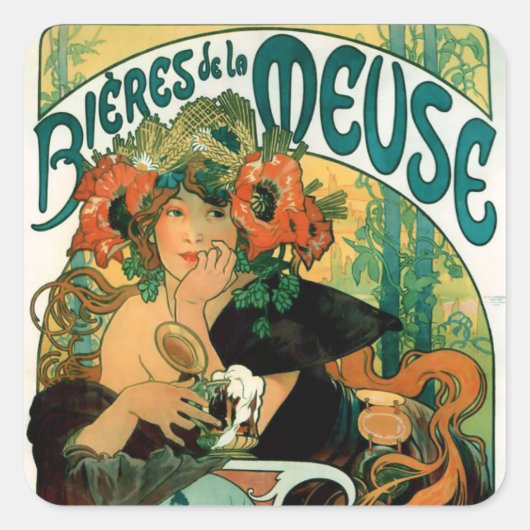 Sticker Carré Mucha : Bières de la Meuse (Devant)