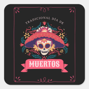 Sticker Carré Muertos Skull Day of the Dead