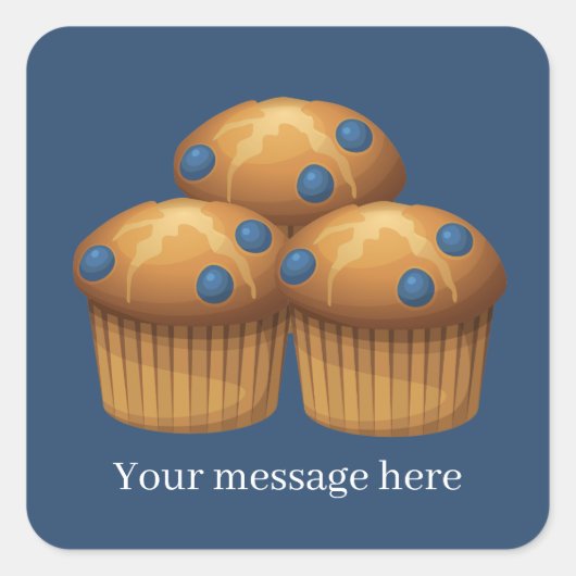 Sticker Carré Muffins bleuets mignons ajouter un message de nom (Devant)