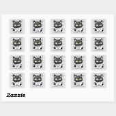 Sticker Carré Mugshot de chat noir drôle et mignon (Feuille)