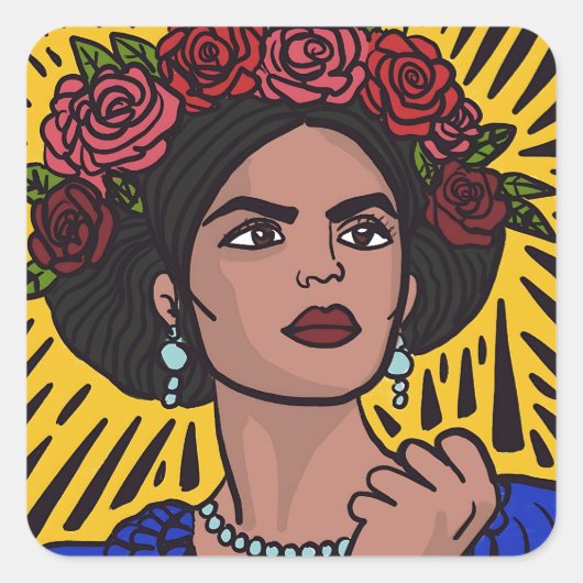 Sticker Carré Mujer Mexicana Empowered Comic Style Pop Art (Devant)