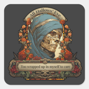 Sticker Carré Mummy Skeleton Drôle Citation Halloween