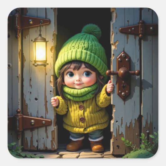 Sticker Carré Munchkin Wearing a Knit Hat and Sweater (Devant)