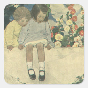 Sticker Carré Mur de jardin Jessie Willcox Smith, Enfants vintag