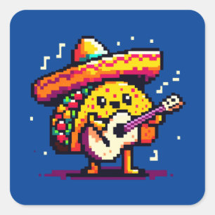 Sticker Carré Musical Taco - Drôle Pixel Art Mariachi Design