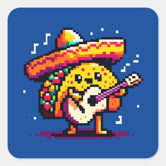 Sticker Carré Musical Taco - Drôle Pixel Art Mariachi Design (Devant)