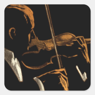 Sticker Carré Musicien vintage, violoniste jouant de la musique 