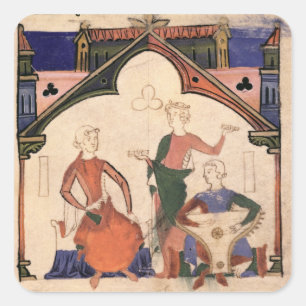 Sticker Carré Musiciens jouant de castagnettes et d'une psalteri