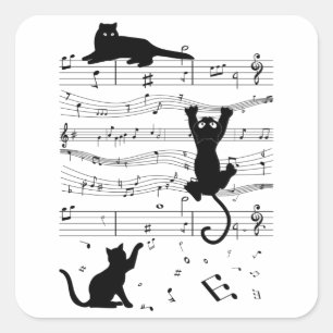 Sticker Carré Musique Chat Chats Cute Amusant Musicien Cadeau