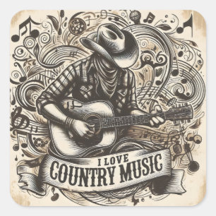 Sticker Carré Musique country.