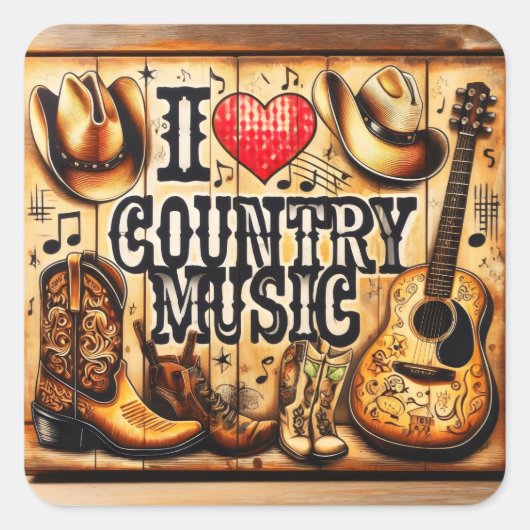 Sticker Carré Musique country. (Devant)