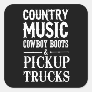 Sticker Carré Musique country, Bottes de cowboy et Camions de ra