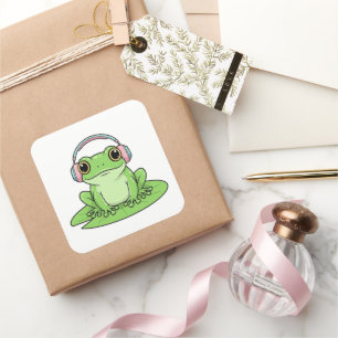 Sticker Carré Musique d'écoute de Grenouille Verte – Vibe Pastel