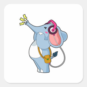 Sticker Carré Musique d'écouteur éléphant