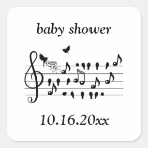 Sticker Carré Musique personnalisée pour Baby Shower - Oiseaux -