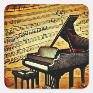 Sticker Carré Musique Surreal Sheet & Grand Piano